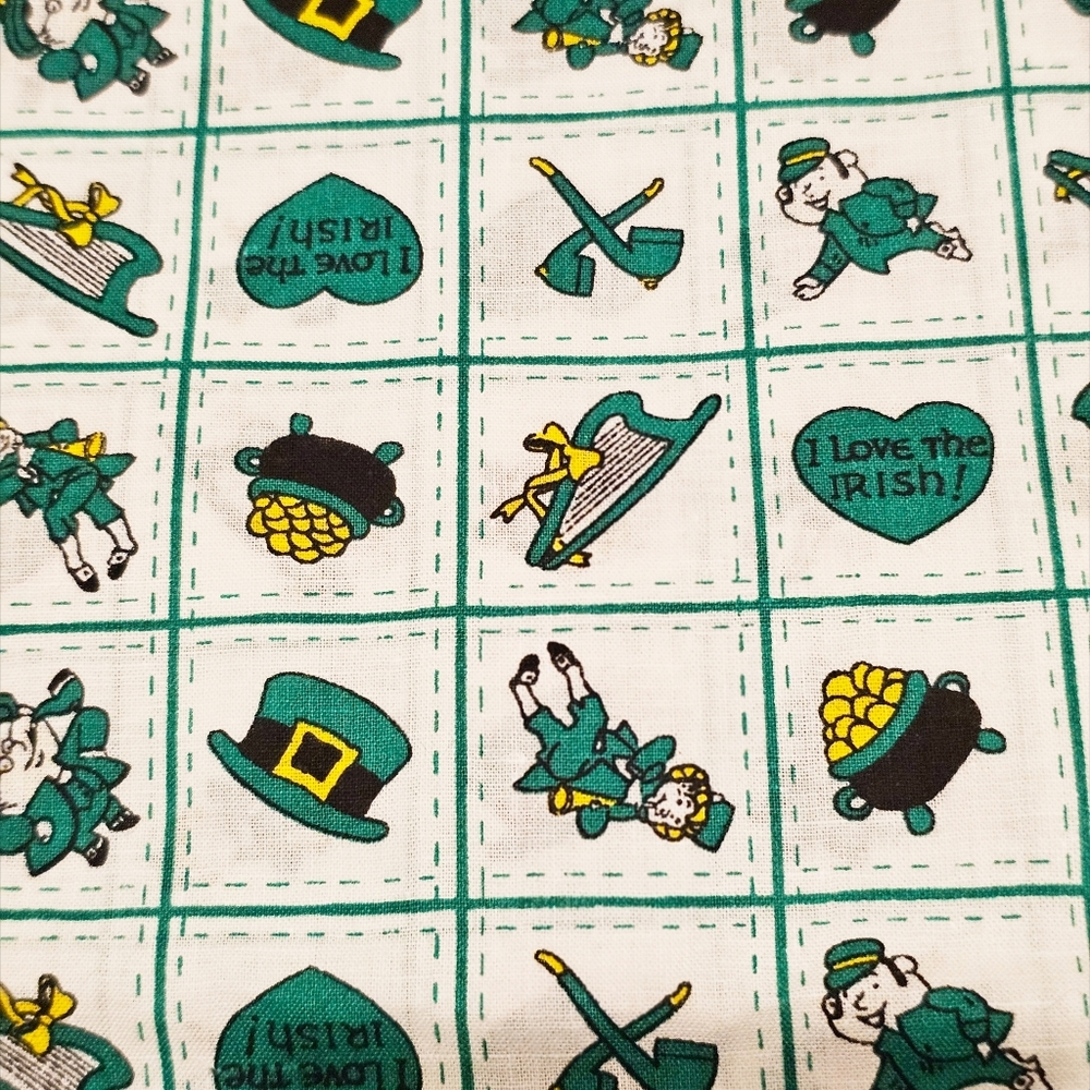Irish Themed Fabric with Green and White Patterns 2 Yards